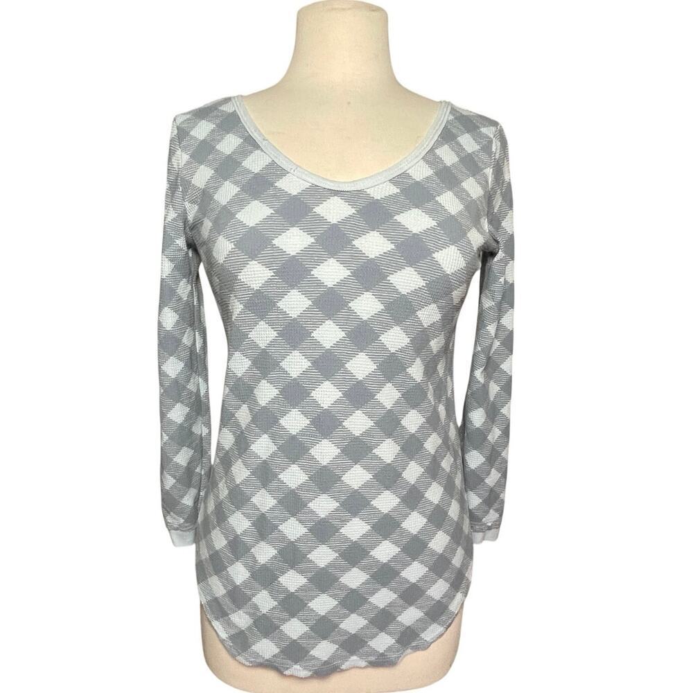 FREE PEOPLE x WE THE FREE Women’s Blue and Gray Diamond Check Thermal - Picture 2 of 4
